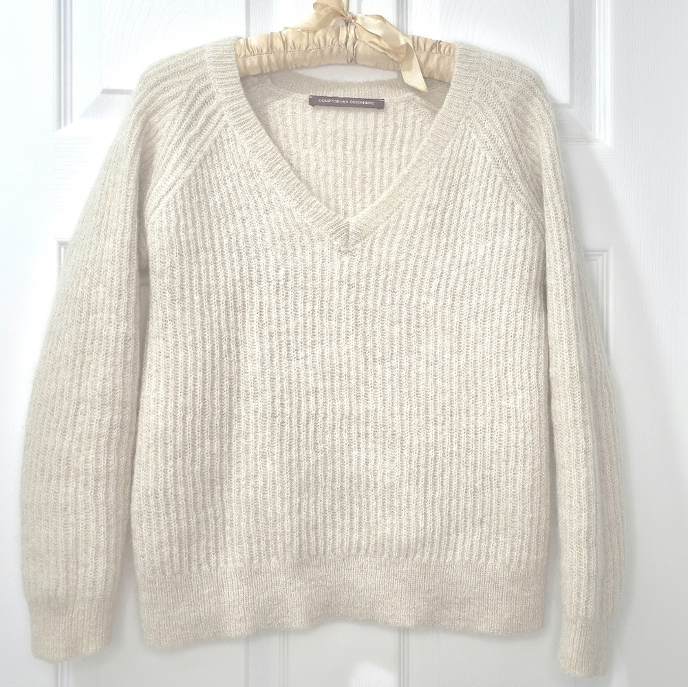 Comptoir des Cotonniers Mohair Lurex Sparkle V-Neck Jumper Sweater XS-S